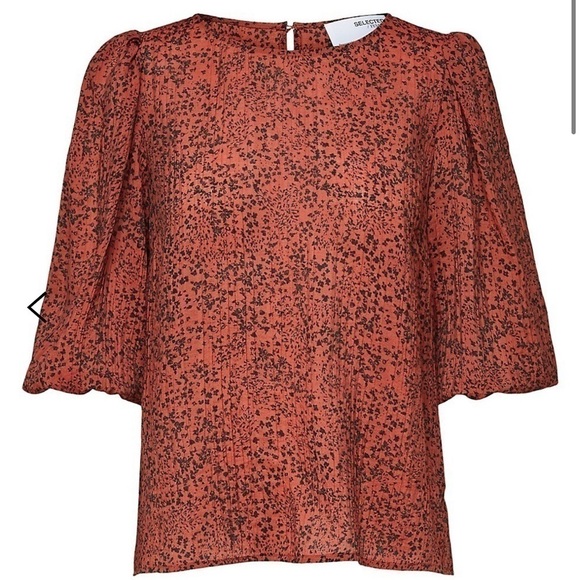 Selected FEMME Floral Print Pintucked Top blouse burgundy black - Picture 9 of 12